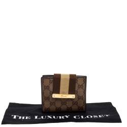 Gucci Beige/Brown GG Crystal Canvas Web Flap French Wallet