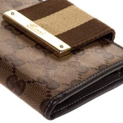 Gucci Beige/Brown GG Crystal Canvas Web Flap French Wallet