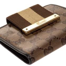Gucci Beige/Brown GG Crystal Canvas Web Flap French Wallet