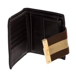 Gucci Beige/Brown GG Crystal Canvas Web Flap French Wallet