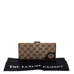 مملوكة مسبقًا Gucci Brown/Beige GG Canvas and Leather Britt Continental Wallet