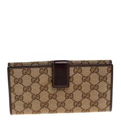 مملوكة مسبقًا Gucci Brown/Beige GG Canvas and Leather Britt Continental Wallet