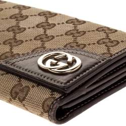 مملوكة مسبقًا Gucci Brown/Beige GG Canvas and Leather Britt Continental Wallet