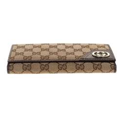 مملوكة مسبقًا Gucci Brown/Beige GG Canvas and Leather Britt Continental Wallet