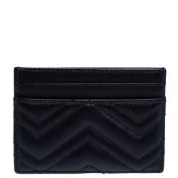 Pre Owned Gucci Black Leather GG Marmont Card Holder