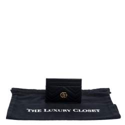 Pre Owned Gucci Black Leather GG Marmont Card Holder