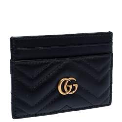 Pre Owned Gucci Black Leather GG Marmont Card Holder