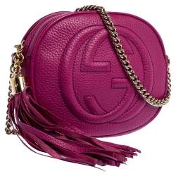 Pre Owned Gucci Fuchsia Leather Mini Soho Disco Chain Crossbody Bag