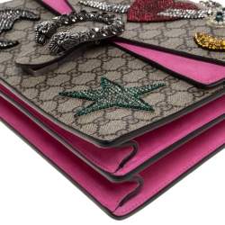 Pre Owned Gucci Pink/Beige GG Supreme Canvas and Suede Medium Crsytal Embellished Dionysus Shoulder Bag
