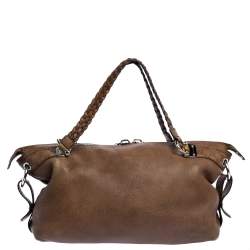 Pre Owned Gucci Brown Leather Medium Bamboo Bar Satchel