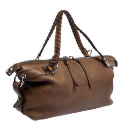 Pre Owned Gucci Brown Leather Medium Bamboo Bar Satchel