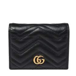 Gucci Black Matelasse Leather GG Marmont Card Case