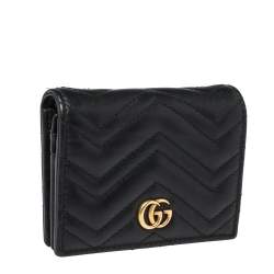 Gucci Black Matelasse Leather GG Marmont Card Case