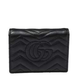 Gucci Black Matelasse Leather GG Marmont Card Case