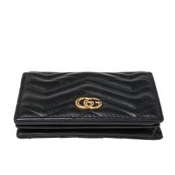 Gucci Black Matelasse Leather GG Marmont Card Case
