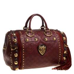 Pre Owned Gucci Red Leather and Suede Large Babouska Indy Boston Bag