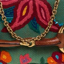 Gucci Multicolor Embroidered Fabric and Lizard Horsebit Chain Clutch