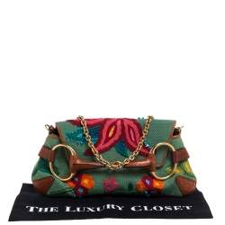Gucci Multicolor Embroidered Fabric and Lizard Horsebit Chain Clutch