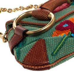Gucci Multicolor Embroidered Fabric and Lizard Horsebit Chain Clutch