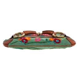 Gucci Multicolor Embroidered Fabric and Lizard Horsebit Chain Clutch