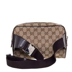 Pre Owned Gucci Beige/Brown GG Canvas and Leather Belt Bag