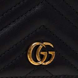 Pre Owned حافظة بطاقات غوتشي مارمونت جي جي جلد مبطنة سوداء