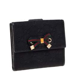 Gucci Black GG Canvas and Leather Mayfair Bow Compact Wallet 