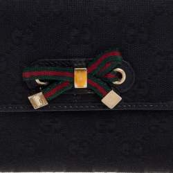 Gucci Black GG Canvas and Leather Mayfair Bow Compact Wallet 