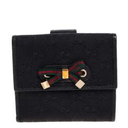 Gucci Black GG Canvas and Leather Mayfair Bow Compact Wallet 