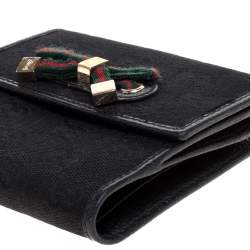 Gucci Black GG Canvas and Leather Mayfair Bow Compact Wallet 