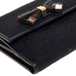 Gucci Black GG Canvas and Leather Mayfair Bow Compact Wallet 