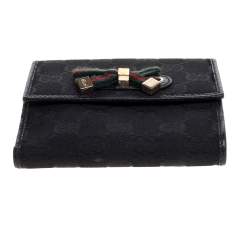 Gucci Black GG Canvas and Leather Mayfair Bow Compact Wallet 