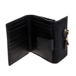 Gucci Black GG Canvas and Leather Mayfair Bow Compact Wallet 