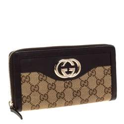 Gucci Beige/Brown GG Canvas and Leather Sukey Zip Around Wallet