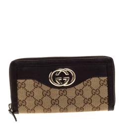Gucci Beige/Brown GG Canvas and Leather Sukey Zip Around Wallet