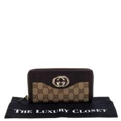 Gucci Beige/Brown GG Canvas and Leather Sukey Zip Around Wallet