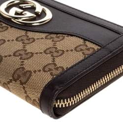 Gucci Beige/Brown GG Canvas and Leather Sukey Zip Around Wallet