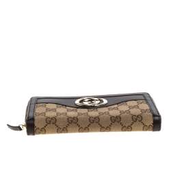 Gucci Beige/Brown GG Canvas and Leather Sukey Zip Around Wallet