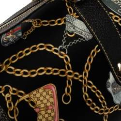 Gucci Black Printed SIlk/Satin and Leather Small Charmy Boston Bag