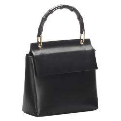 Gucci Black Calf Leather Bamboo Top Handle Bag