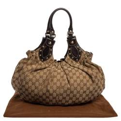 Gucci Beige/Brown GG Canvas and Leather Pelham Studded Hobo