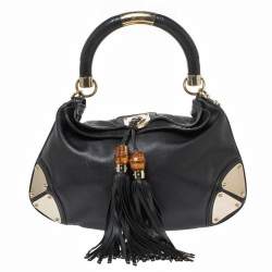 Pre Owned حقيبة غوتشي بابوسكا اندي متوسطة جلد سوداء