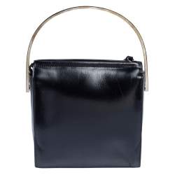 Pre Owned حقيبة غوتشي يد علوية معدن جلد سوداء