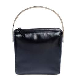 Pre Owned حقيبة غوتشي يد علوية معدن جلد سوداء