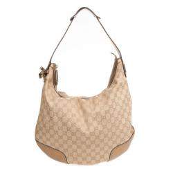 مملوكة مسبقًا Gucci Beige Metallic Monogram Heart Bit Hobo