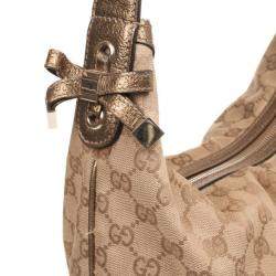 مملوكة مسبقًا Gucci Beige Metallic Monogram Heart Bit Hobo