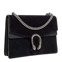 مملوكة مسبقًا Gucci Black Suede and Leather Medium Dionysus Shoulder Bag