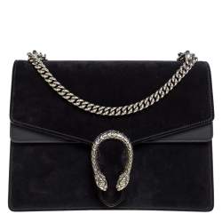 مملوكة مسبقًا Gucci Black Suede and Leather Medium Dionysus Shoulder Bag