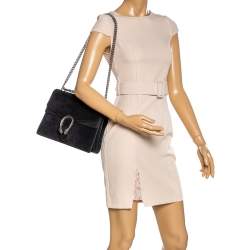 مملوكة مسبقًا Gucci Black Suede and Leather Medium Dionysus Shoulder Bag