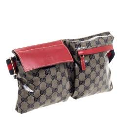 Pre Owned حقيبة خصر غوتشي جلد و كانفاس مقوى بيج و أحمر 